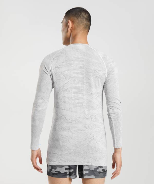 Panske Mikiny Gymshark Geo Seamless Long Sleeve Biele Svetlo / Siva | UM5682714